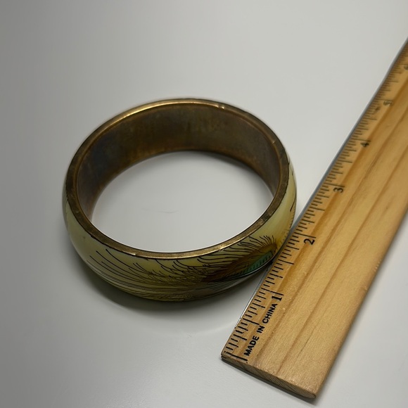 Brass Gold and Blue Peacock Feather Bangle - Picture 2 of 5